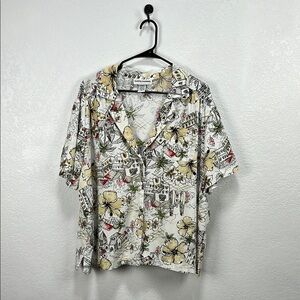 Cathy Daniels Floral Village Blouse‎ Henley Button Down Short Sleeve Size 2X